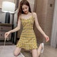 Female Summer Plaid Suspender Dress Simple Elegant Slim Short Graceful Holiday Dress