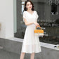 Dress Female Summer Loose Large Size Black Chiffon Dress Short-sleeved Waist V-neck Slim Casual All-match