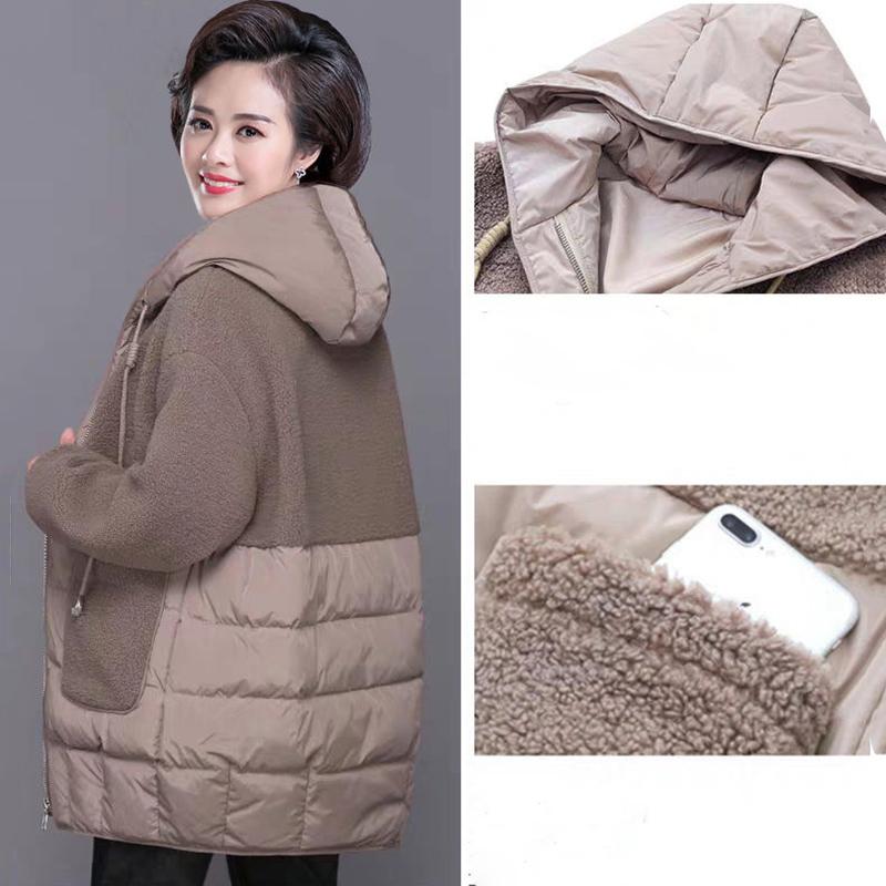 Women's Mid-length Down Jacket Winter Middle-aged and Elderly Korean Loose Cotton Casual Hooded Thick Coat