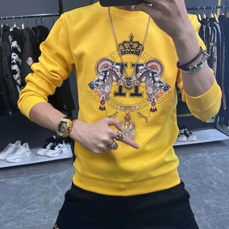 Spring and Autumn Men's Pullover Sweater Teen Slim Top Student Korean Version Long Sleeve T-Shirt Men's Large Size Bottoming Shirt