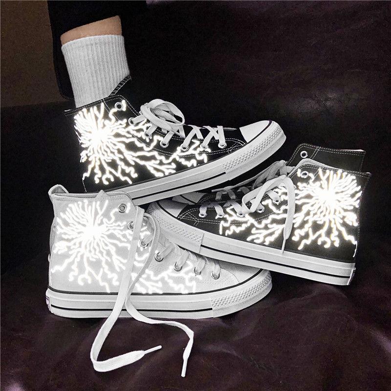 Classic Men Canvas Shoes Reflective 2020 Summer High Top Flats Men Vulcanized Shoes Factory Outlet Male Casual Shoes