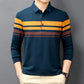 Spring and Autumn Lapel Striped Long Sleeve T-Shirt Men's Thin Cotton Loose Polo Shirt Casual Business Top