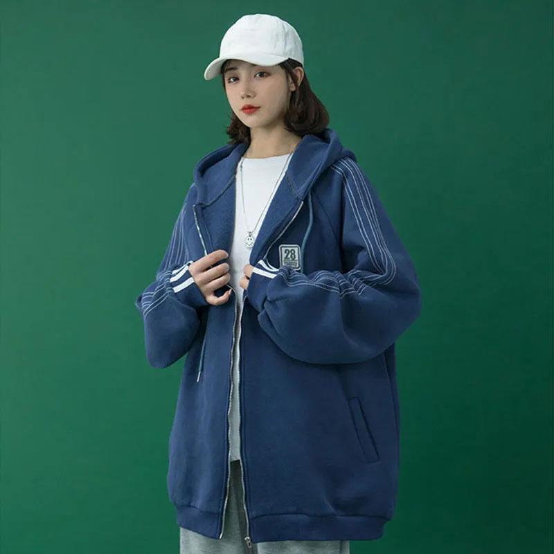 Autumn and Winter Coat Women's Preppy Style Hooded Zipper Cardigan Sweater Ins All-match Korean Jacket Ladies Loose Casual Coat