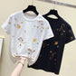 Cartoon Star Planet embroidery T-Shirt Solid Cotton Tee Female Casual Short Sleeves Tops