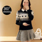 Autumn Winter Korean  Short Pullover Sweater Lapel Loose Sweater Coat Sweet Beaded Fake Two pieces Sweaters for Students Office Ladies