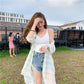 Long Coat Over The Knee Long Sun Protection Clothing Women Loose Fat MM Plaid Chiffon Shirt Sun Protection Clothing Large Loose
