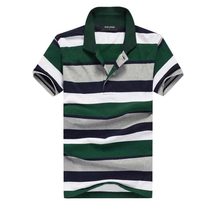 Summer Men's Short Sleeve T-Shirt Striped Slim Lapel T-Shirt Men's Casual Polo Shirt