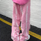 Pink Jeans Female Spring and Autumn Design INS Inkjet Wild Trend Loose Straight Bread Pants