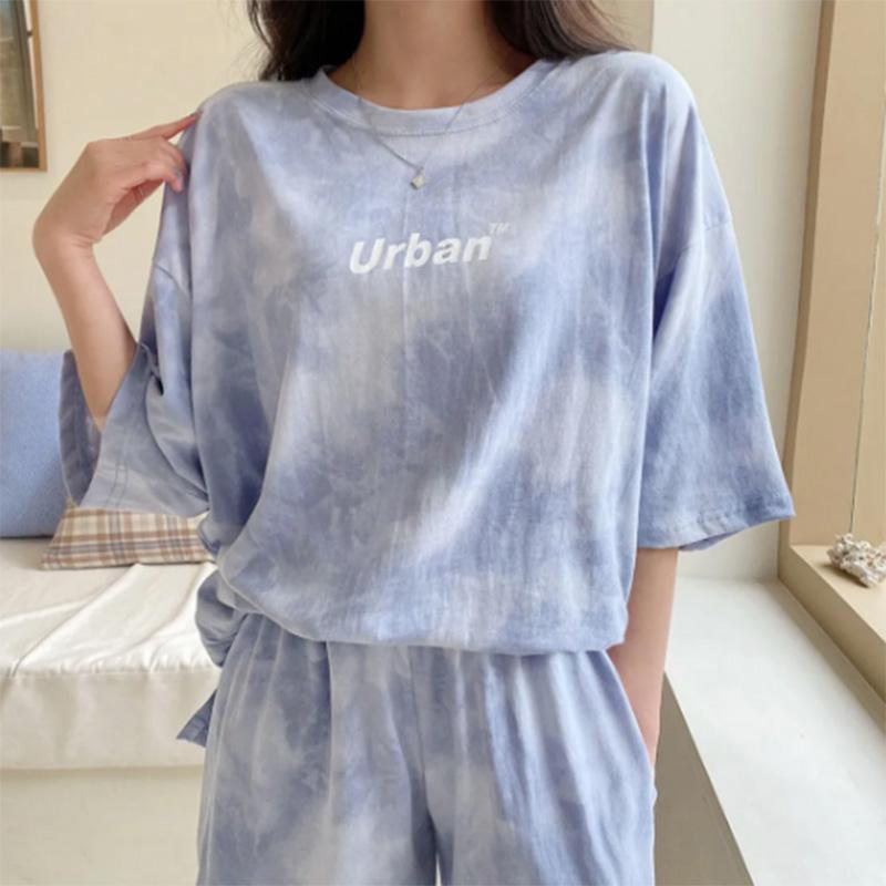 Pure Cotton Casual Sportswear Suit Women's Summer Short-sleeved Shorts Fashion Halo Dyed Loose Two-piece Suit