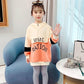 Girls Spring and Autumn Sports Suits Printed Contrast Color Splicing Pullover Long Sleeve Top Casual Loose Trousers Two-piece Set