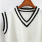 British Style College Style Sweater Vest Women Loose Wild Striped V-neck Sweater Vest Women's Jacket Thin Sleeveless Sweater