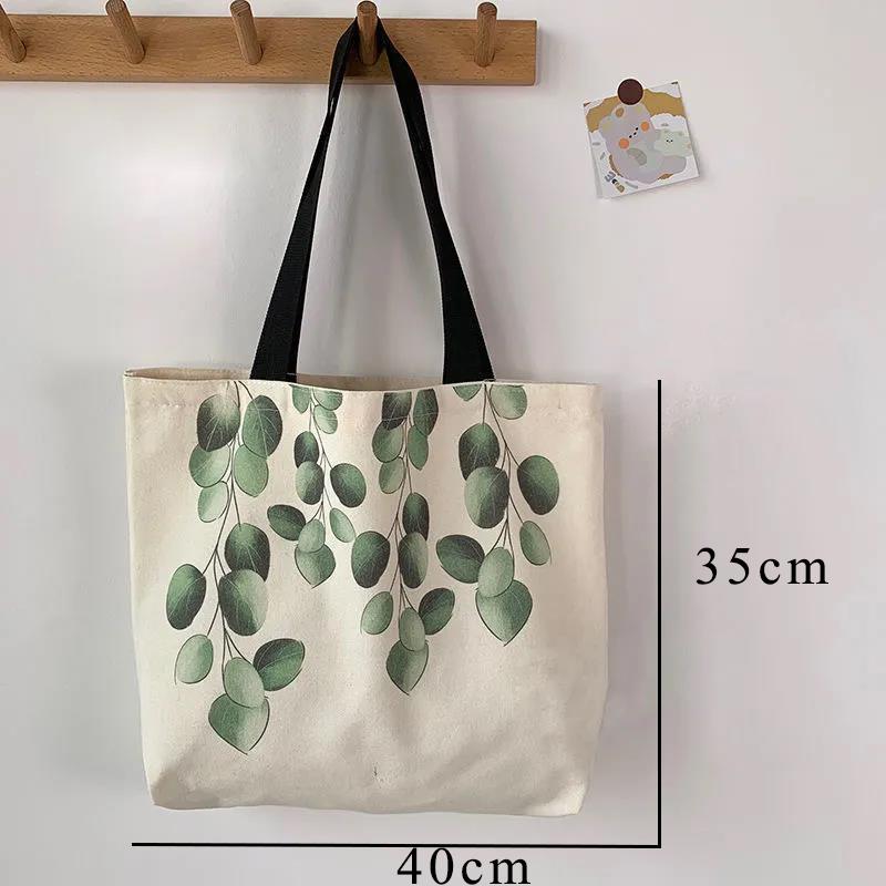Leaf Pattern Women Canvas Bags Travel Casual Large Daily Shoulder Tote Shopper Handbag Simple Hobo Bags Simple Style