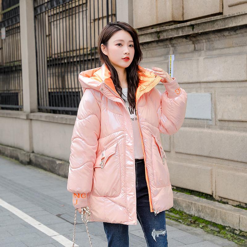Women's Winter Korean Loose Quilted Coat Warm Stand-collar Down Jacket Women's Glossy Mid-length Down Jacket