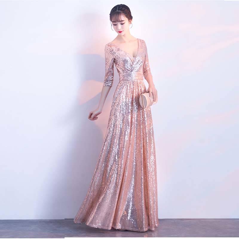 Golden Little Evening Dress Skirt Female Banquet Dinner Party Noble High-end Party Temperament Dress