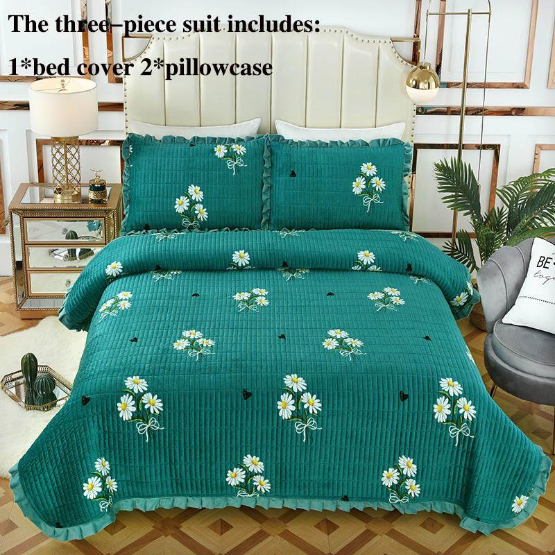 Two-sided Bed Cover Cushion Crystal Velvet Bed Cover Three-piece Quilted Bed Sheet Pillowcase Set