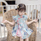 Girls Cheongsam Skirt Summer Dress Baby Girl Summer Style Hanfu Tang Suit Children Foreign Style Flying Sleeve Dress