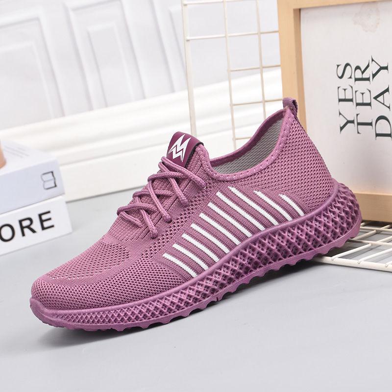 Cloth Shoes Women's Soft Sole Comfortable Non-slip Lightweight Fly Woven Single Shoes Outdoor Sports Shoes Mesh Surface Breathable and Lightweight