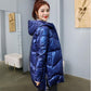 Winter Warm and Fashionable Waterproof Bright Cotton Dress Women's Mid-length Hooded Loose Down Cotton Jacket