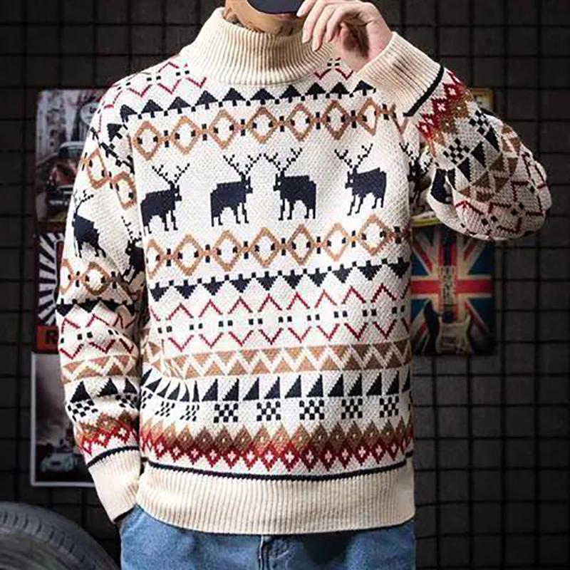 WTEMPO Large Size Christmas Couple Sweater Round Neck Sweater Soft Casual Knitted Sweater Winter Warm Pullover