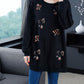 Women Loose T-shirt Long Sleeve Flower Embroidery Casual Round Neck T-shirt Ladies Pullover