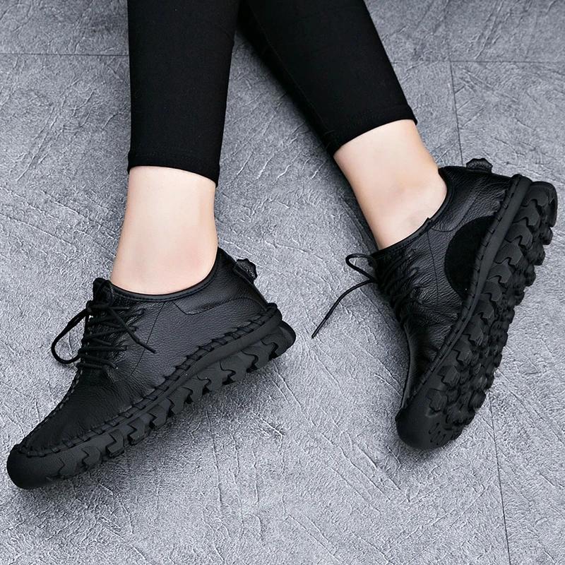 Cowhide Women's Shoes Spring and Autumn Sports Casual Shoes Leather Comfortable Flat Bottom Mother Shoes Soft Bottom All-match Four Seasons Shoes