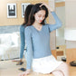 Autumn and Winter Knitted V-neck Sweater All-match Slim Short Top Small Simple Solid Color Female Bottoming Shirt
