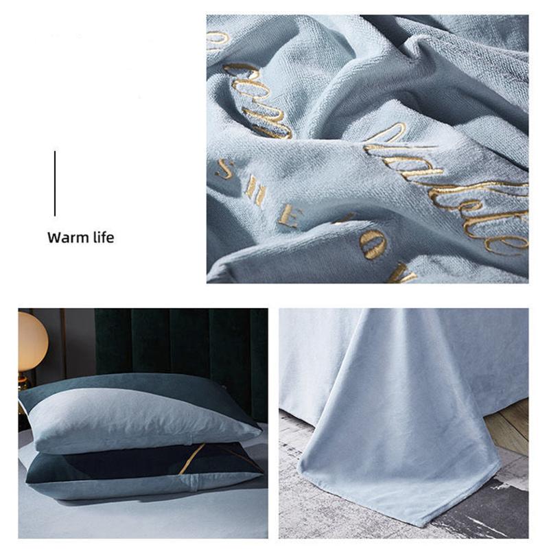 Winter Thick Milk Velvet Four-piece French Velvet Duvet Cover Sheet Crystal Velvet Embroidery Type Bedding