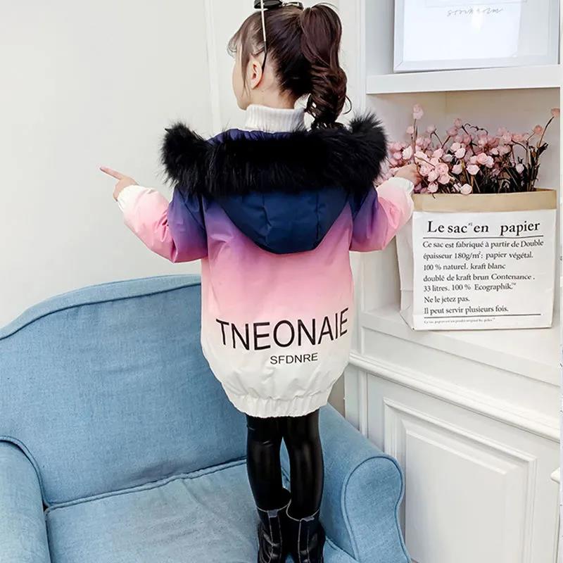Girls' Warm Cotton Coat Winter Clothing Plus Velvet Thickening Girls Windproof Padded Jacket