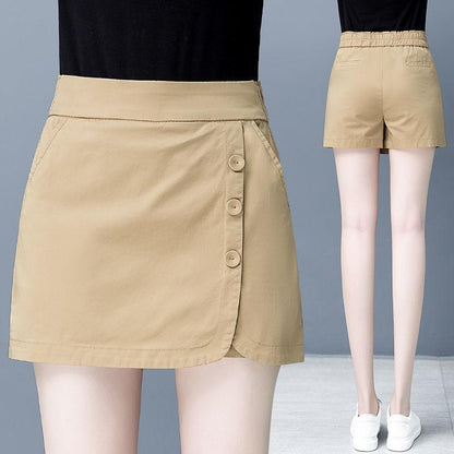 Summer Korean Style Loose and Thin Shorts Women High Waist Wide Leg Hakama A Word Was Thin and Fake Two Sets of Skirt Pants