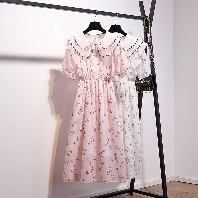 Fashion Bohemian Chiffon Floral Dress Girl Summer Sweet Dress Ruffled Elegant Midi Beach Dress