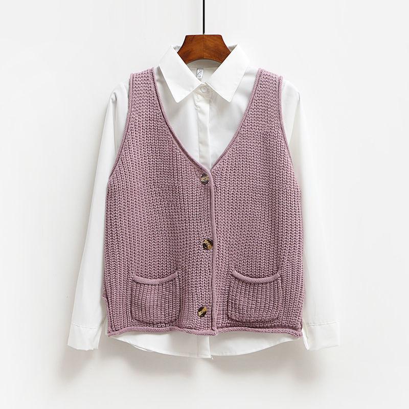 V-neck Waistcoat Fashion Vest Spring and Autumn Loose Knit Cardigan All-match Short Fashion Top