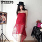Sexy Women Off Shoulder Tassle Patchwork Crop Top Skirt Suit Laides Cocktail Party Bodycon Dress