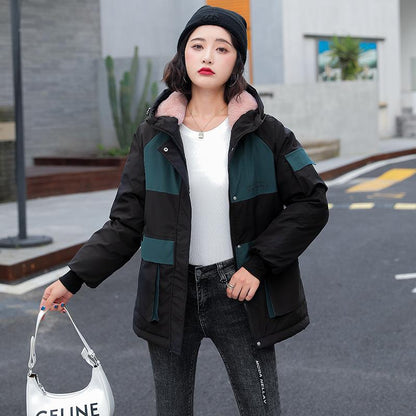 Winter Women's Color Matching Party Overcomes The Loose Short Workwear Padded Jacket