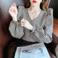 Women's Spring and Autumn Long-sleeved Shirt V-neck Puff Sleeve Short Top