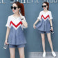 Casual Suit Women's Summer Denim Shorts Two-piece Round Neck Short-sleeved Top + Shorts Ladies Casual Suit Sweet and Cute
