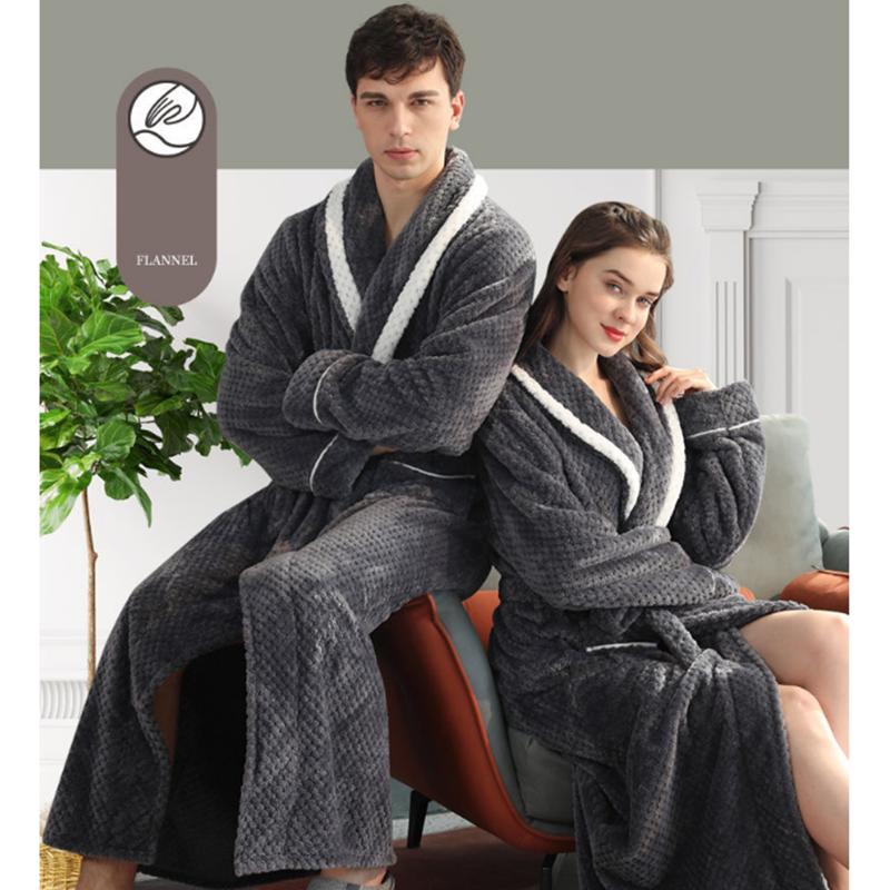 Autumn Winter Coral Fleece Nightgown Women's Lengthened Thickened Couple Nightgown Plus Size Bathrobe Pajamas