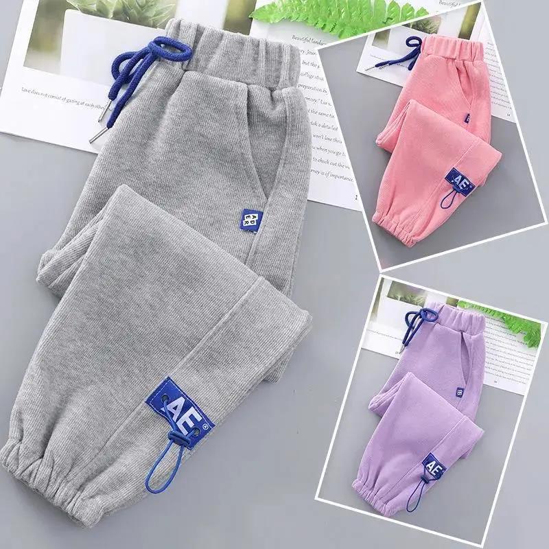 Girls' Trousers Loose Sweatpants Children's Spring and Autumn All-match Girls' Casual Pants Solid Color Trousers