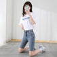 Denim Shorts Women's Spring and Summer High Waist Slim Five-point Pants Black Straight Leg Pants Tight Riding Pants