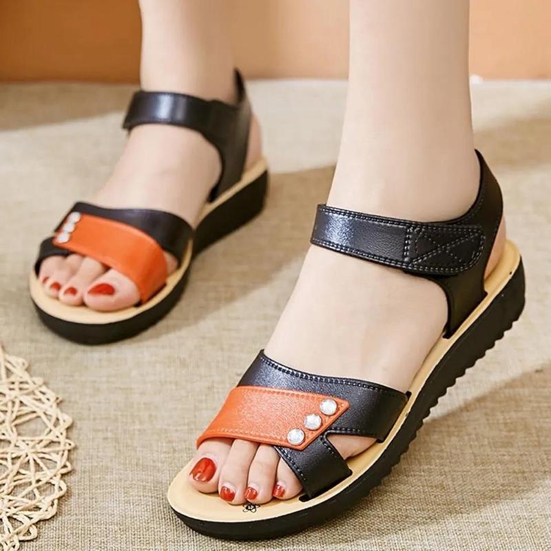 Sandals Women Summer Mother Middle-aged and Elderly Plastic Fashion Anti-leather Non-slip Plastic Shoes Flat Soft Rubber Sandals