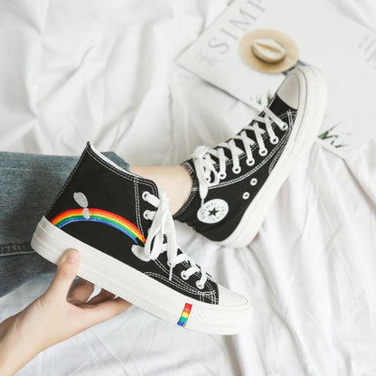 Rainbow high-top canvas shoes students breathable all-match college wind shoes ins casual shoes
