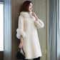 Autumn and Winter New Faux Sheep Shearling Coat Women Mid-length Faux Fox Fur Collar Loose Grain Fleece Faux Fur Coat