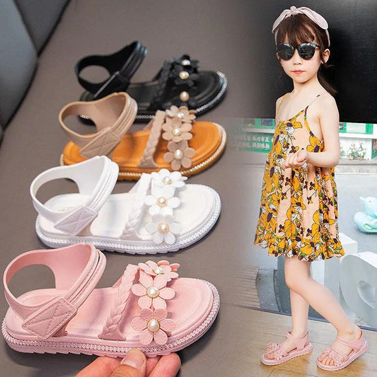 Sandals Girls Kids Sandals Princess Sweet Flower Children Summer Beach ShoesBrand New Soft Sweet Floral with Pearl