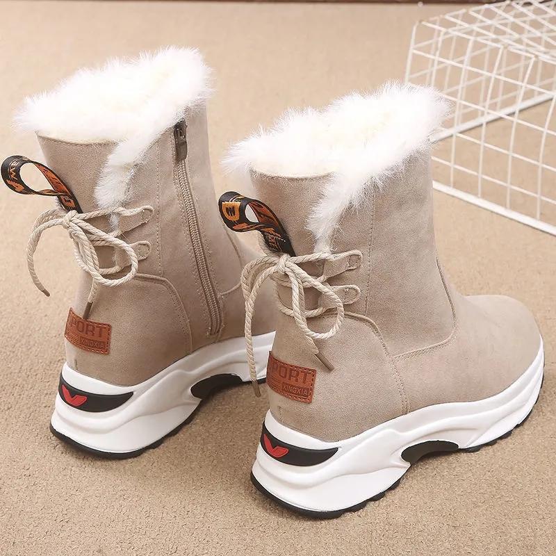 Inner Heightening Snow Boots Women Winter Cold-resistant Plus Cashmere Casual Short Boots Warm Thick-soled Cotton Shoes