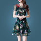 Fashion Summer Embroidered Dress Midi Embroidery Mesh Lace Dress Short Sleeve Party Dress