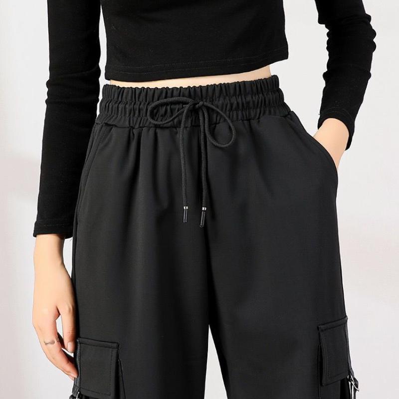 Overalls Female Spring and Autumn Students All-match Thin High-waisted Loose-fitting Straight-leg Large-size Black Sports Casual Pants