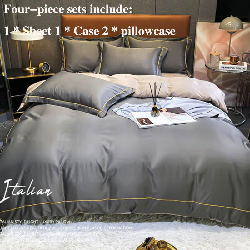 European-style Solid Color Double-sided Ice Silk Four-piece Bed Supplies Silk Slide Diet Water Wash Silk Sheets Were Set of Homes Set