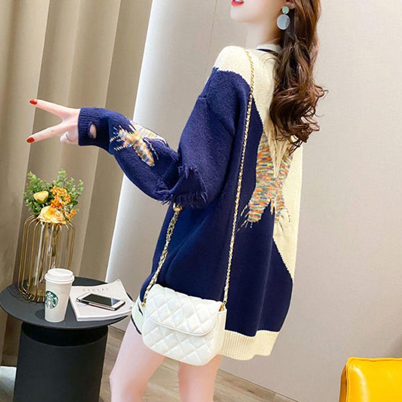Autumn and Winter Loose Round Neck Bottoming Shirt Pullover Casual Knitted Jacket Hit Color All-match Female Sweater