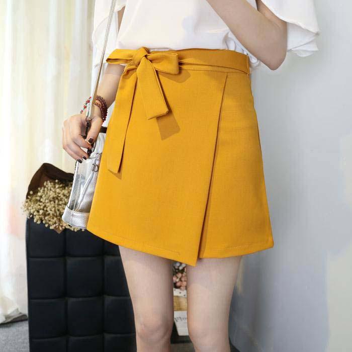 S-2XL Women Anti-light Bow Skirt Solid Color High Waist Sexy Mini A-line Skirt Hip Skirts