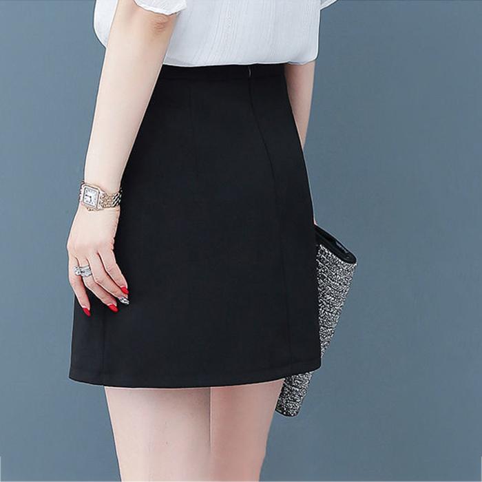 Zipper Black Short Skirt Women Sexy A-line High Waist  Elastic Waist Club Casual Home Office