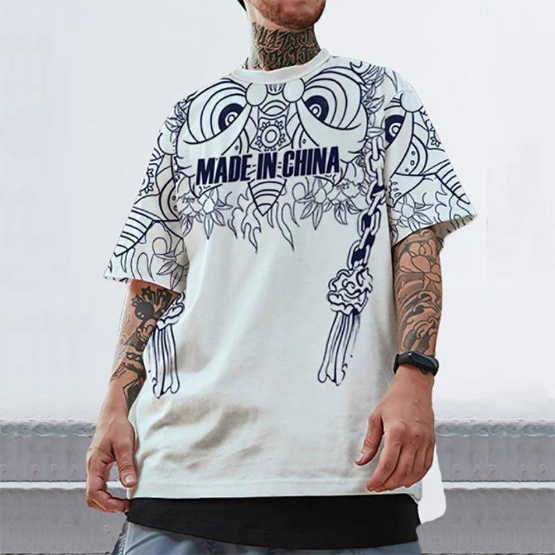 Fashion Lion Dace Large Size Loose Short Sleeve Crew Neck Men Summer Printing Sport T Shirt